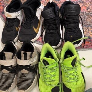 Lot of 4 Nike and Under Armour Kids Black and Green Sneakers - varied sizes